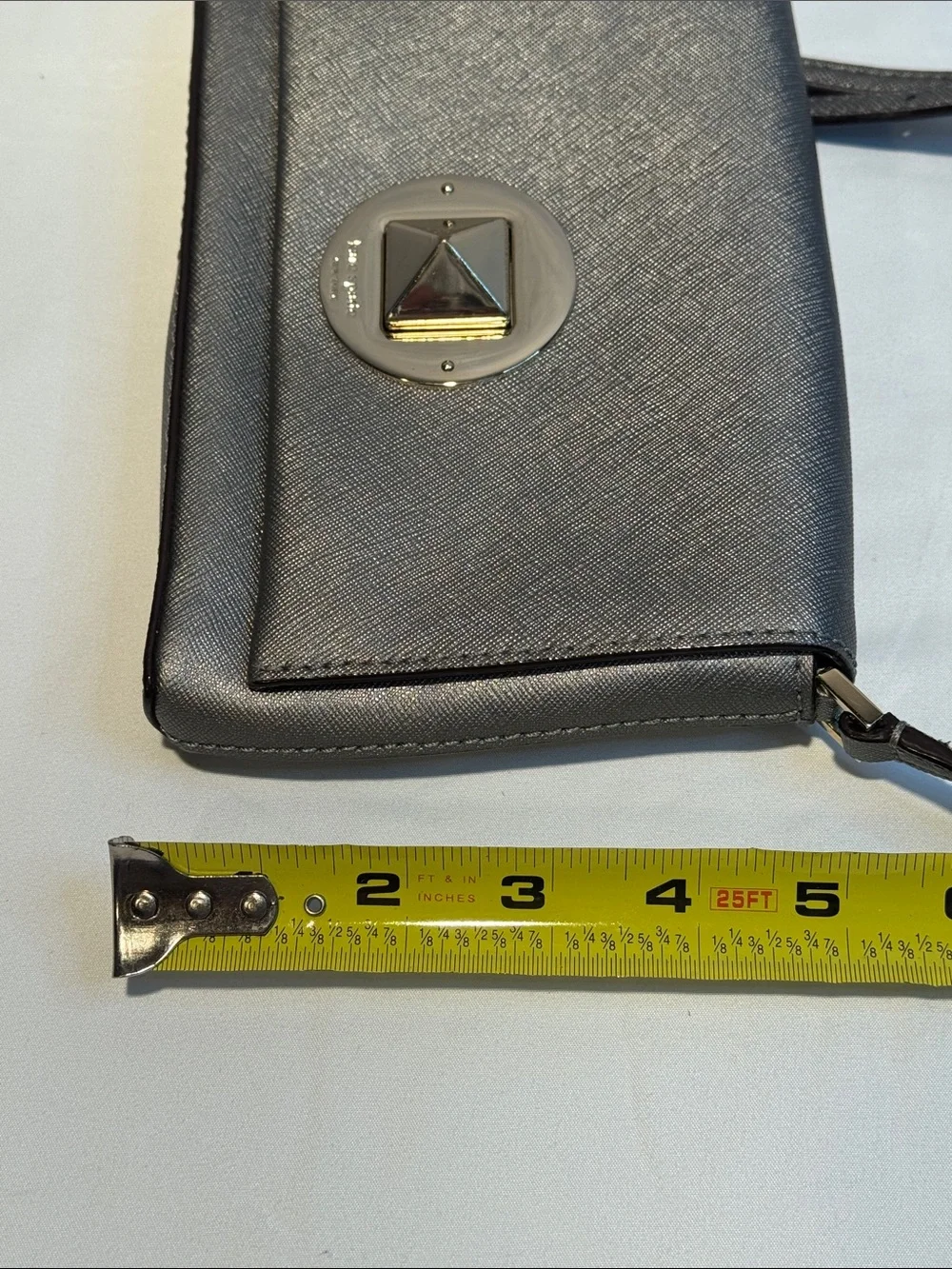 kate spade Metallic Silver Saffiano Leather Crossbody Bag
